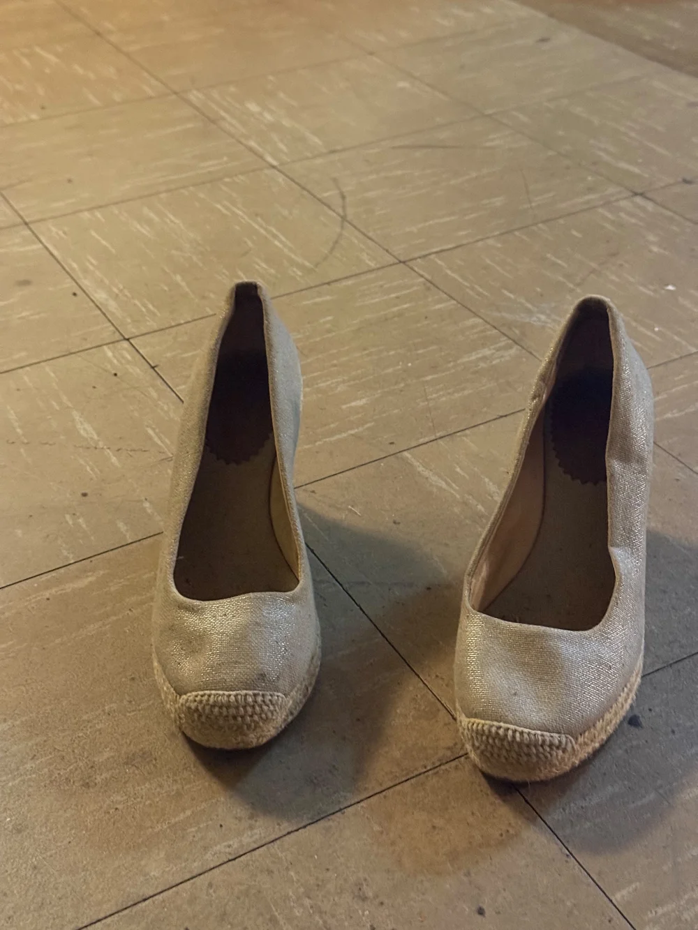 J. Crew Metallic Beige Espadrille Wedge Pumps
